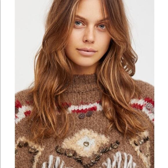 Free People Brown Fringe Oversized Poncho Sweater XS - Picture 16 of 16